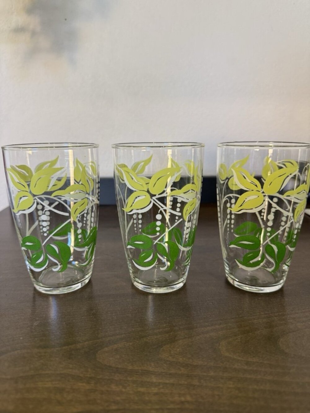 Vintage Lilly of the Valley 5 7/8" Lime & Green MCM Juice Glass Set of 3